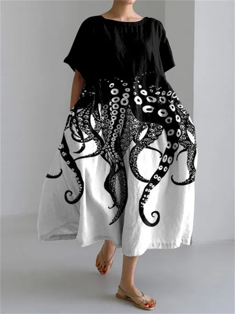 Wearshes Tentacles Lover Essential Contrast Print Short Sleeve Dress