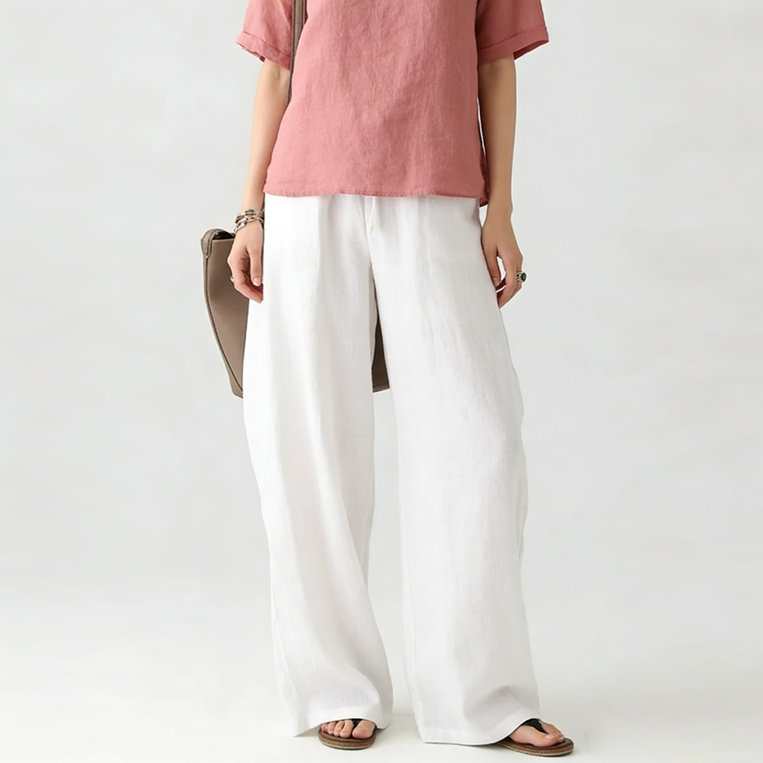 Linen Pants Women 100% Linen Drawstring Wide Leg Trousers Breathable Cooling REAL SILK LIFE