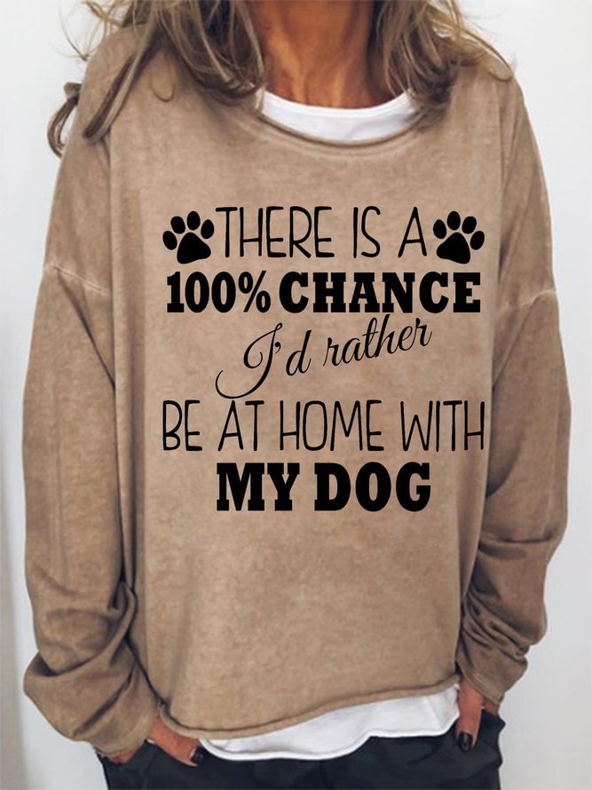 Women Funny Dog 100% chance I'd rather be at home with my dog Simple Sweatshirts
