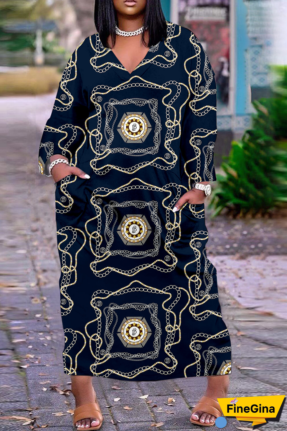 Red White Casual Print Patchwork V Neck Straight Dresses