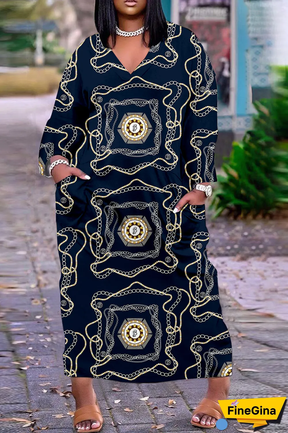 Red White Casual Print Patchwork V Neck Straight Dresses