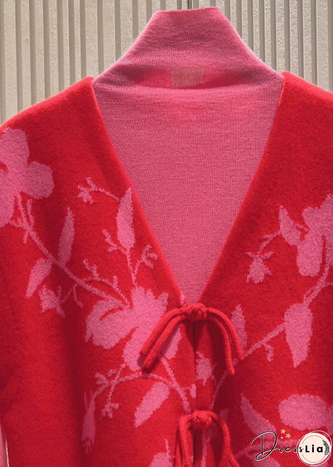 Loose Red Button Patchwork Tops And Waistcoat Knit Two Pieces Set Fall