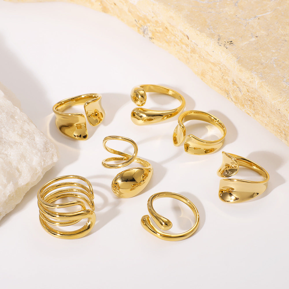 2025 New Trend Water Drop Shaped Geometric Smooth Stainless Steel Open Titanium Steel Ring Ring For Women