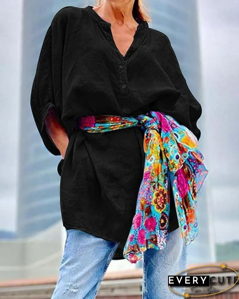 Cotton V Neck Casual Blouses