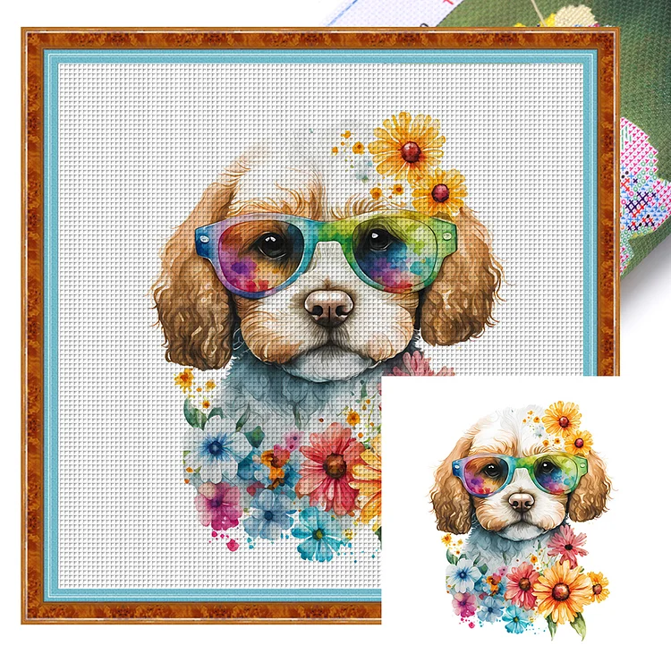 【Huacan Brand】The Dog 18CT Stamped Cross Stitch 25*25CM