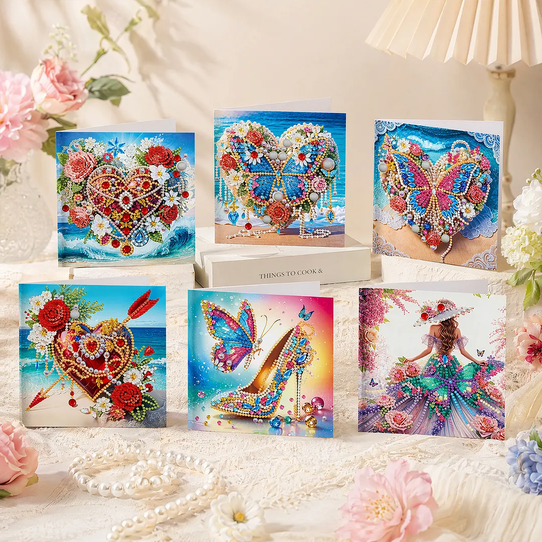 6pcs Dream Series DIY Diamond Painting Greeting Card Kits with Envelopes Diamond Art Greeting Cards Diamond Art Cards Kits for Adults DIY Crafts Family Friend Gifts