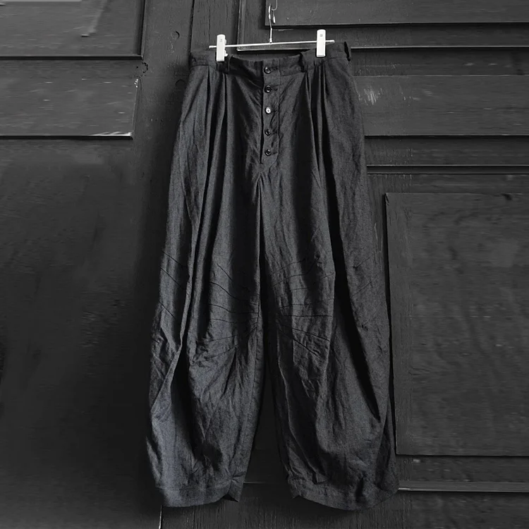Men's Vintage Herringbone Cotton Pleated Loose Pants