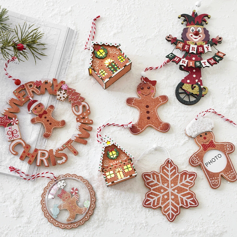 Christmas Minimalist Classic Style Color Block Wood Holiday Festival Hanging Ornaments Decorative Props