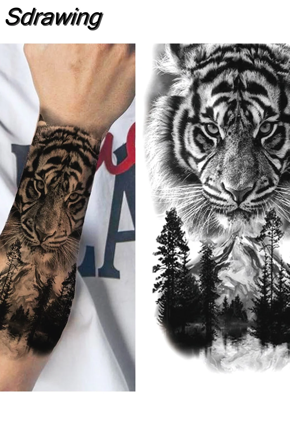 Sdrawing Lion Temporary Tattoo For Women Men Adult Skull Tiger Wolf Forest Tattoo Sticker Black Fake Realistic Demon Tatoos Forearm 430-1