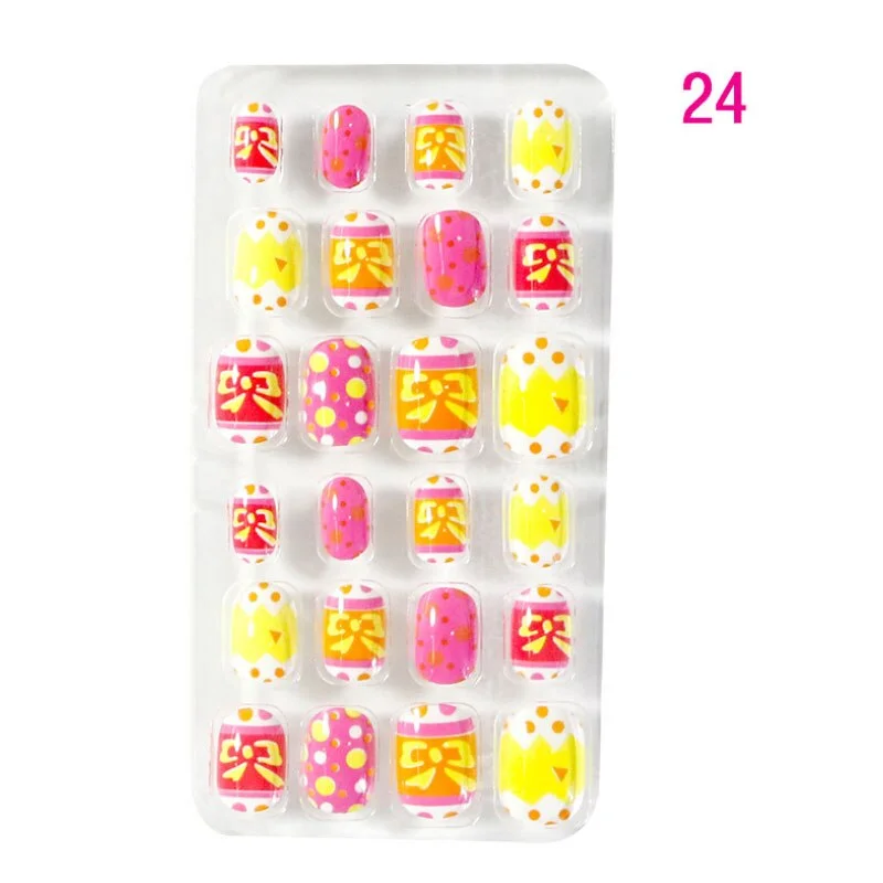 24PCS/box Children/adult Cartoon Candy Fake Nails Full Coverage Self-adhesive Nail Polish Cute Girl Manicure Decoration CL02