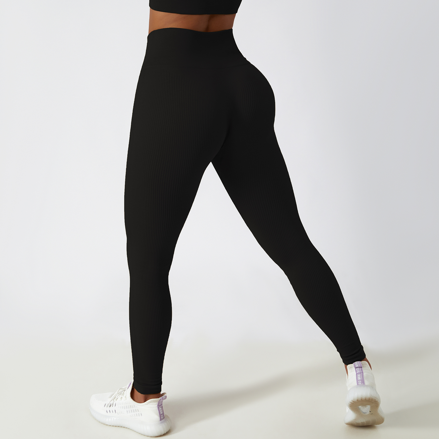 Buy tummy control super stretchy high rise ribbed seamless workout yoga leggings without front seam of high quality on Hergymclothing