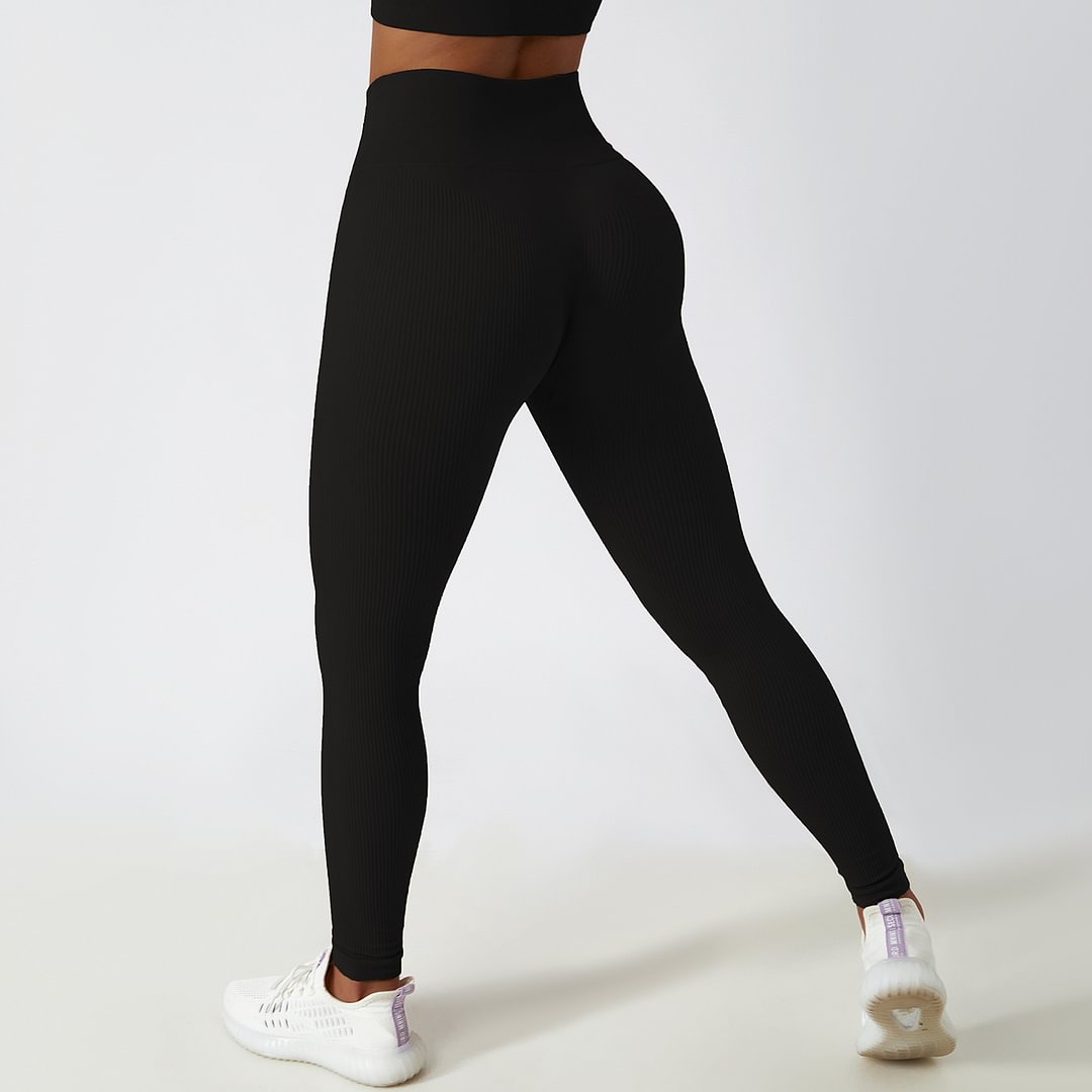 Buy tummy control super stretchy high rise ribbed seamless workout yoga leggings without front seam of high quality on Hergymclothing
