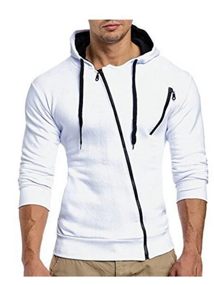 Colorblocking Loose Long-sleeved Padded Men's Sweater Featured Oblique Zipper Men's Casual Slim Hooded Cardigan Sweater-Cosfine