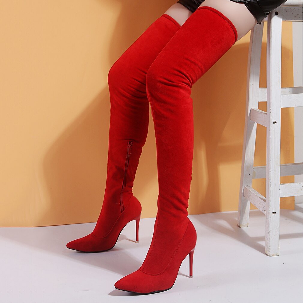 Women's shoes woman plus large big size 35-43 over the knee boots thin high heel sexy party boots elastic botas de mujer 2020