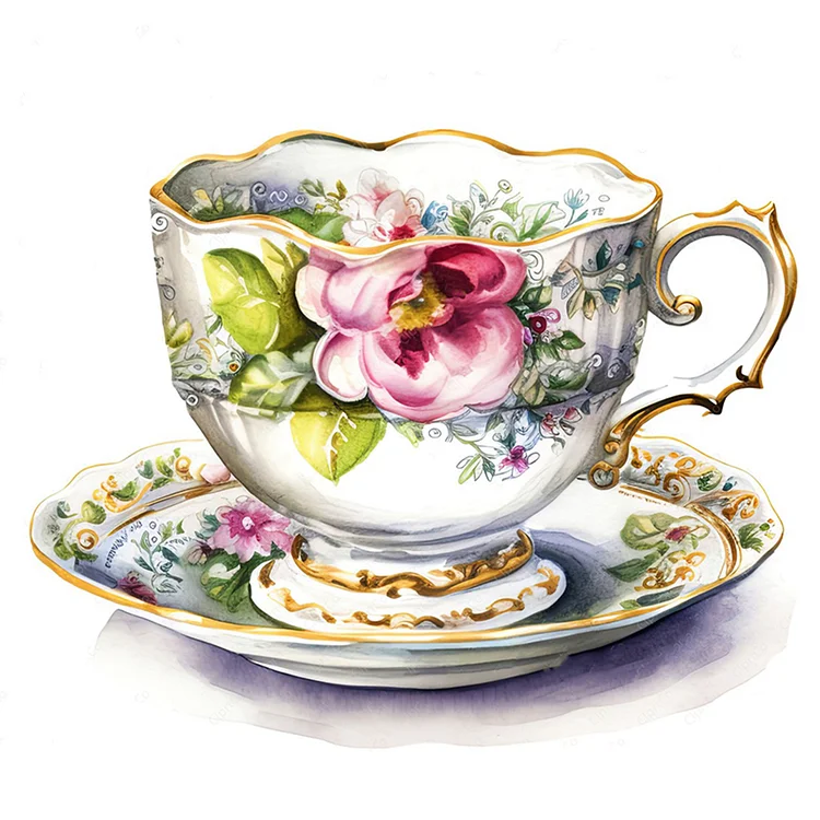 【Huacan Brand】Flower Tea Cup 14CT Stamped Cross Stitch 40*40CM