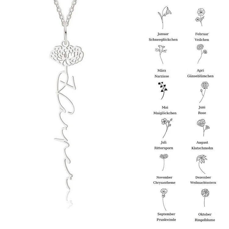 925 Sterling Silber Personalisierte Name Geburtsblume Halskette - Geburtsblume Serie 
