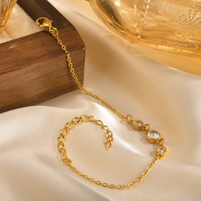 IG Style Round 201 Stainless Steel 18K Gold Plated Zircon Cable Chain Bracelets In Bulk