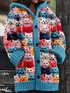 Women's Holiday Animal Printing Plus Size Leisure Hooded Cardigan Coat