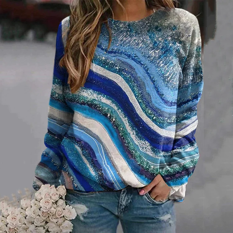 Colorblock Round Neck Long-Sleeved Sweatshirt