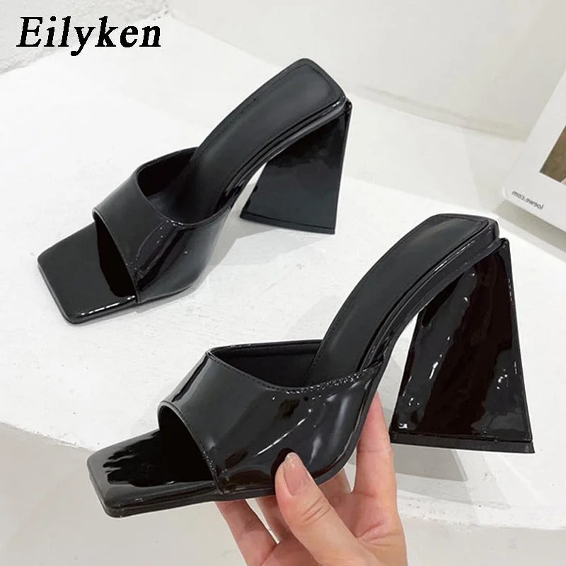 Eilyken Summer Orange Black Triangle Thick heel Slippers Sexy Street Woman Party Peep toe Dress shoes size 35-41