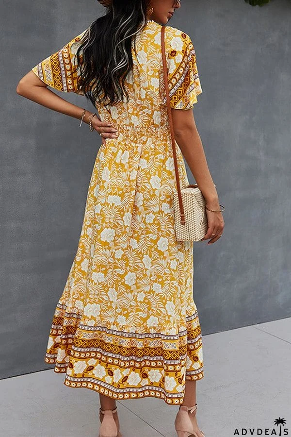 Spring/Summer V-Neck Tie Boho Dress