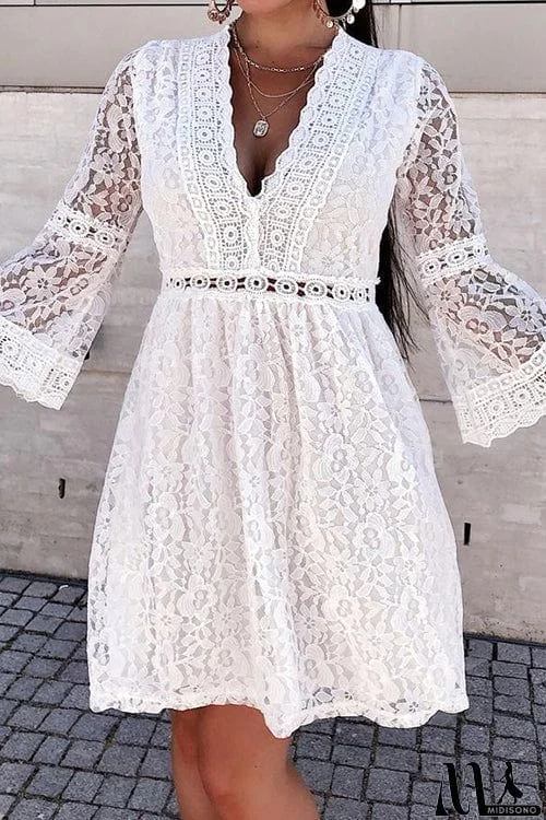 MidiSono - See Though Flares Sleeve V Neck Mini Dress