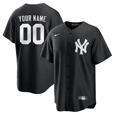 Youth New York Yankees Custom Black Lights Out Replica Jersey