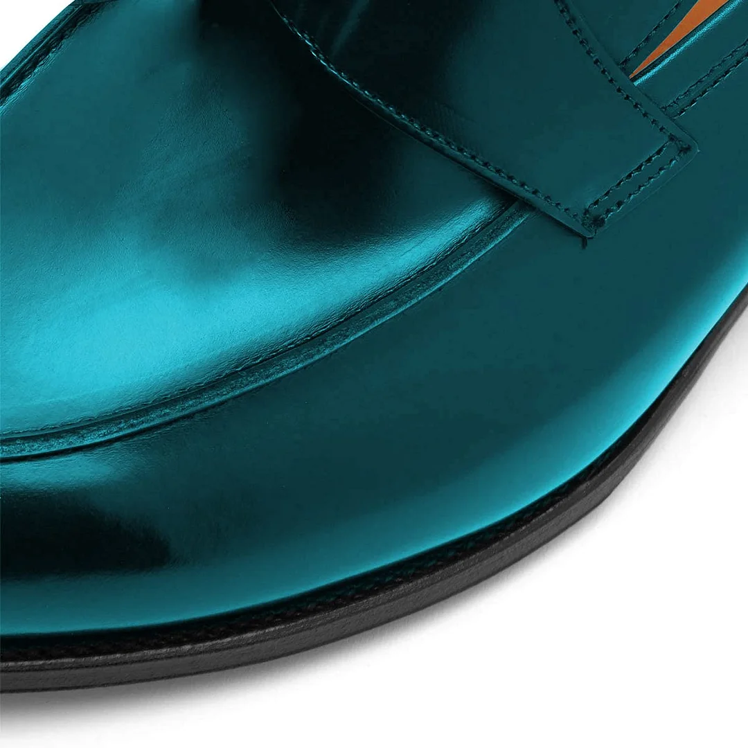 Trendy Teal Vegan Leather Almond Toe Women's Flat Loafers