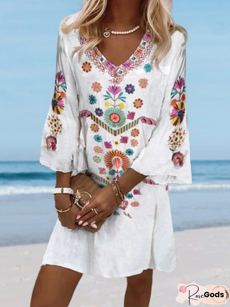 Tribal Vacation Long Sleeve Women Dress