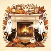 Kit de peinture en diamant 5D Halloween avec perceuse carr&eacute;e (foyer d&rsquo;Halloween douillet)