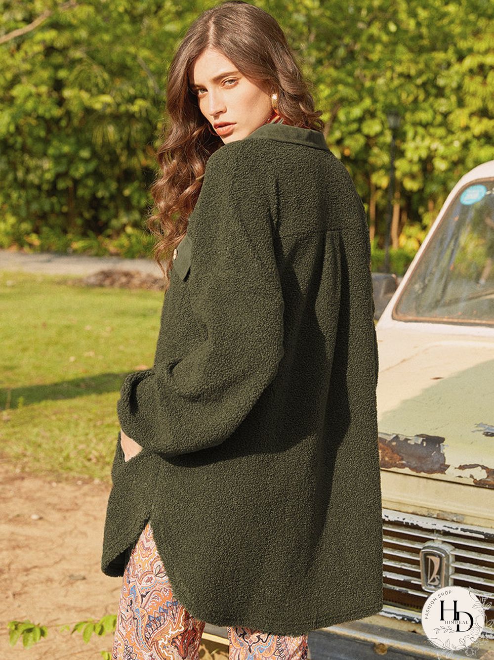 Fleece Patchwork Solid Color Hooded Long Sleeve Coat