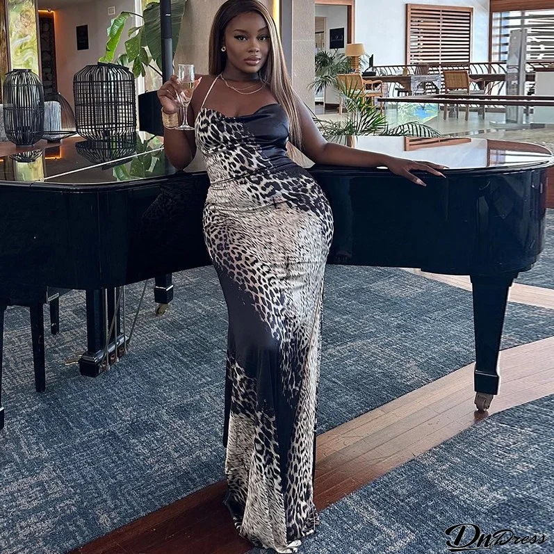 Women Off Shoulder Snake Print Strap Maxi Dress