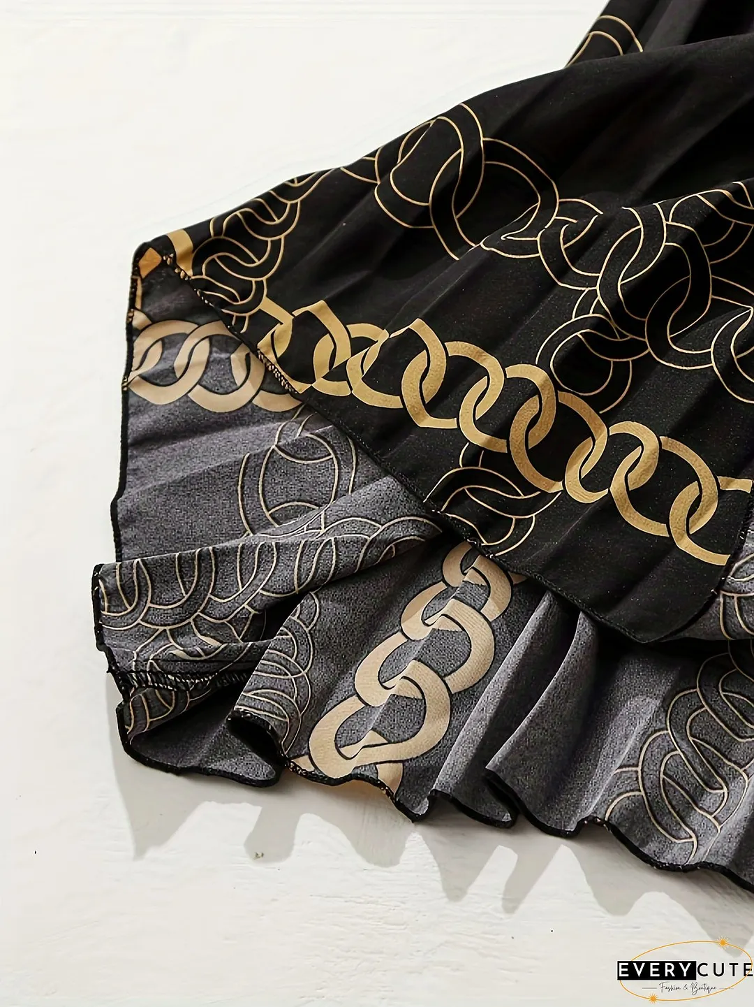 Plus Size Elegant Skirt, Women's Plus Baroque Print Slight Stretch Contrast Tape Pleated Maxi Skirt