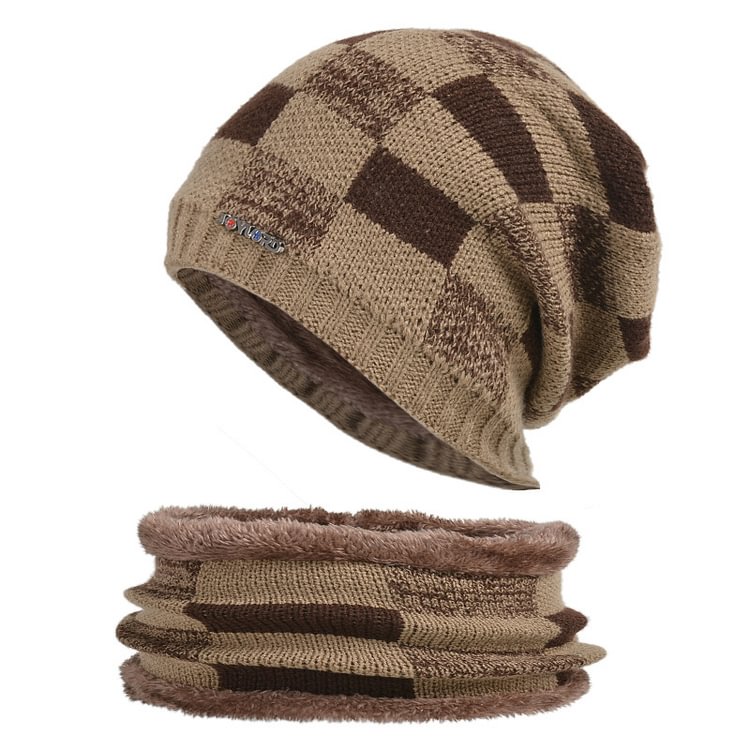 Men's Women's Autumn Winter Hedging Warm Pile Knitted Hat & Bib