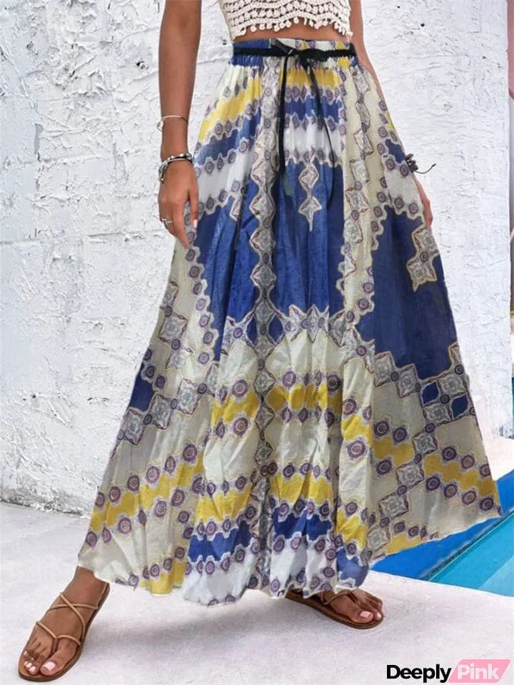 High Waist Printed Swing Long Skirts