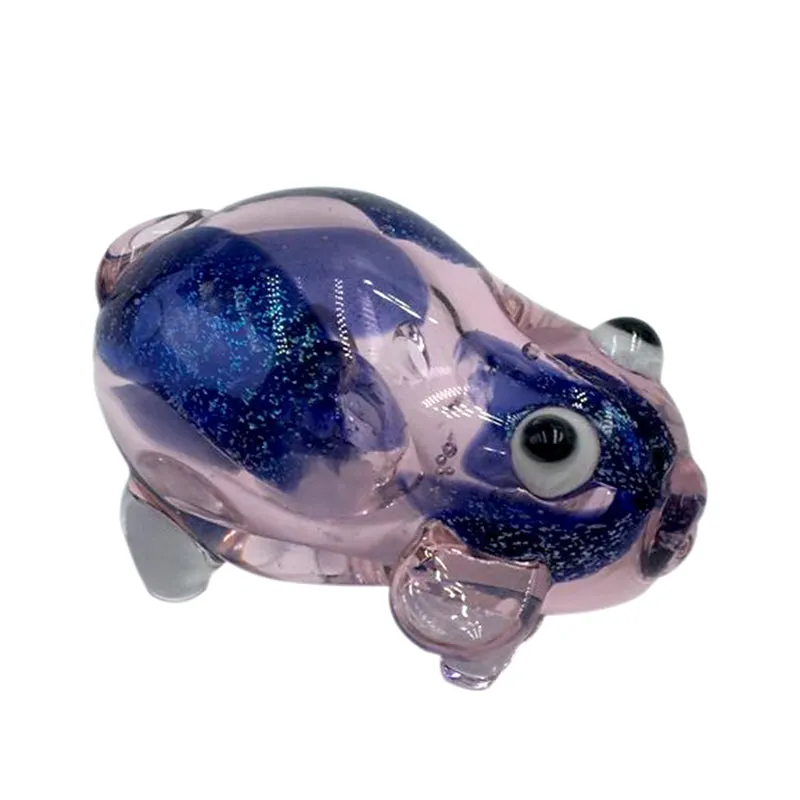 Inside-out Blue Flicker Frit Pink Pig Glass Hand Pipe
