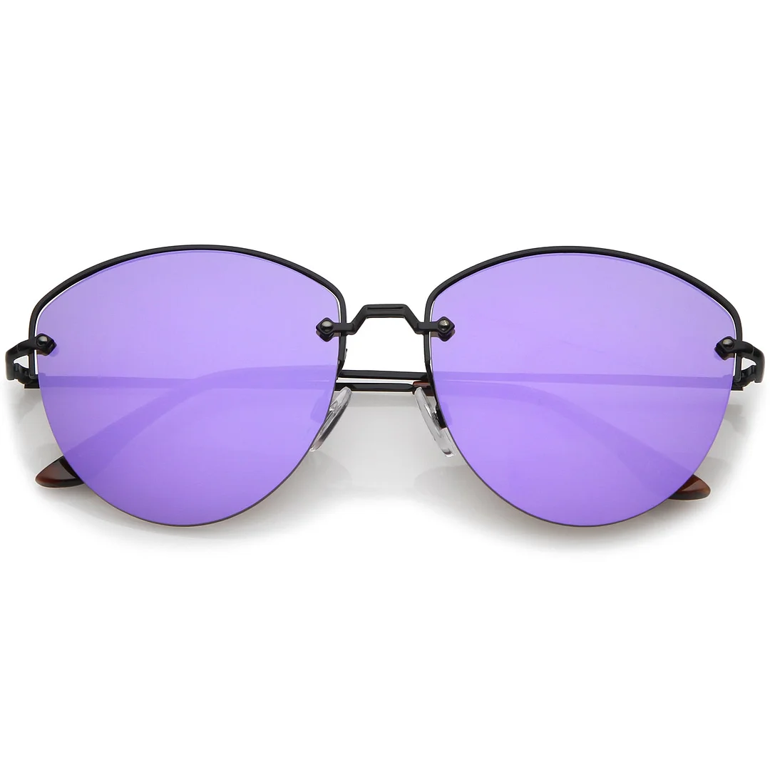 Modern Metal Nose Bridge Mirrored Flat Lens Semi-Rimless glasses 60mm