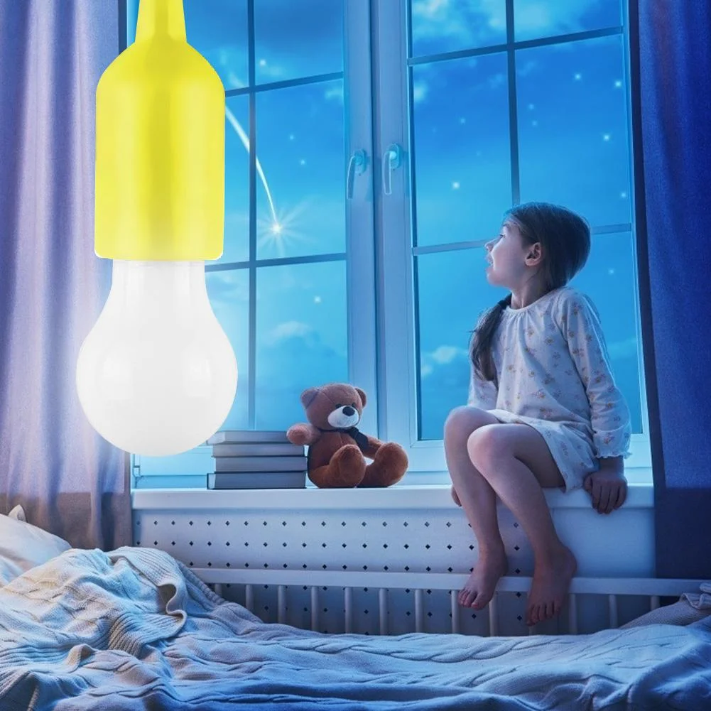 LED Hanging Light Bulb Battery Powered Colorful Pull Cord Bulbs (Yellow)