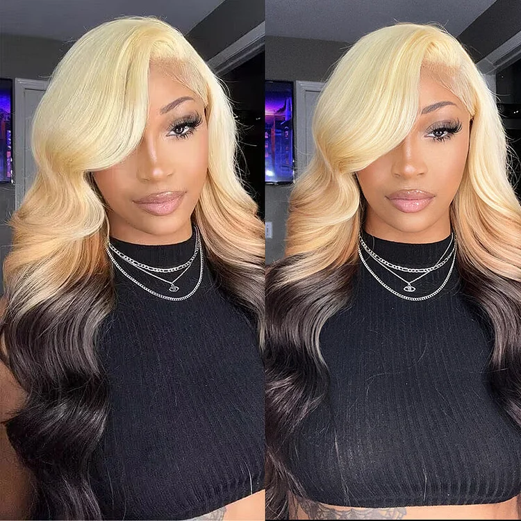 Blonde Ombre Lace Front Wig 613 Blonde Brown Human Hair Wigs Pre Plucked