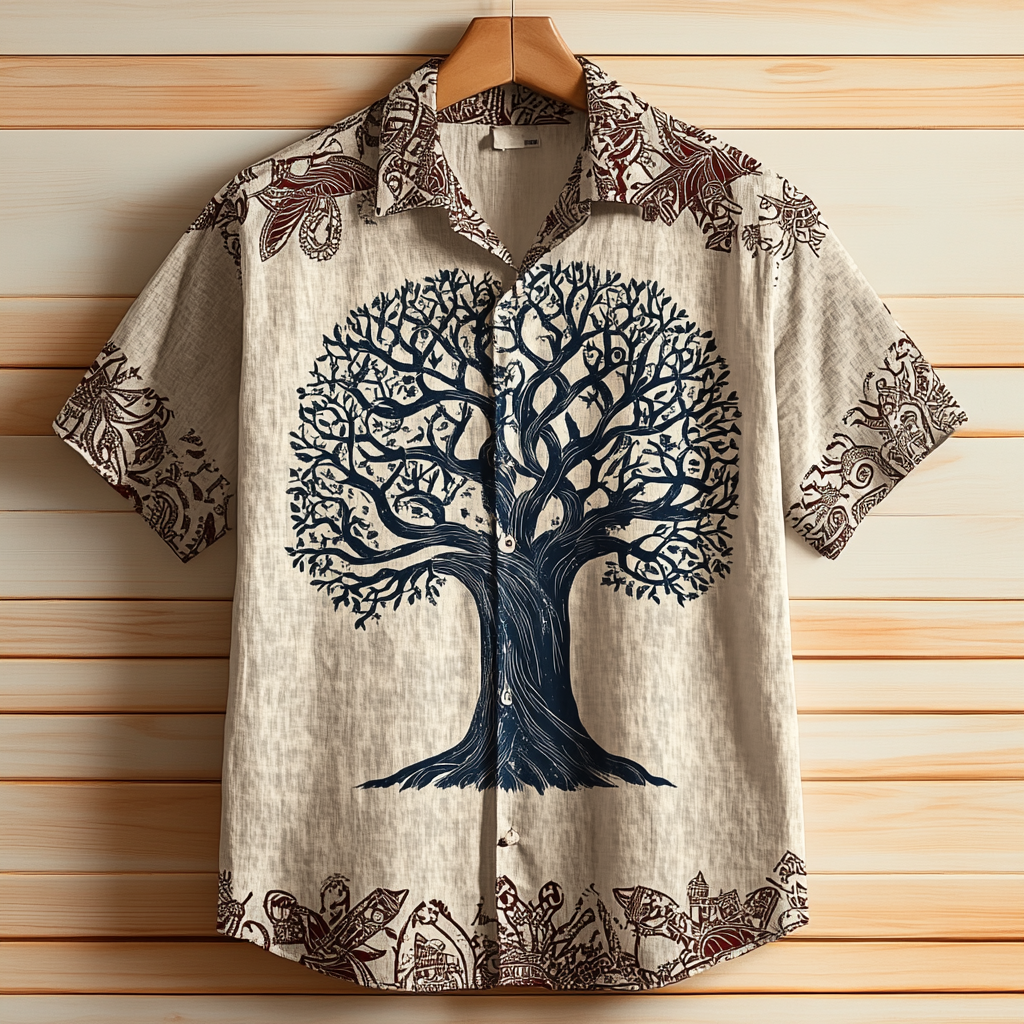 Viking Tree Of Life Art Men's Hawaiin Linen Shirt / Rvogue / Rvogue
