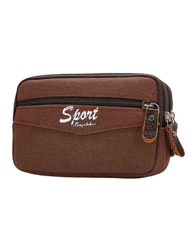 Casual Canvas Waist Bag Outdoor Men Phone Purse Belt Bum Zip Pouch (Brown)