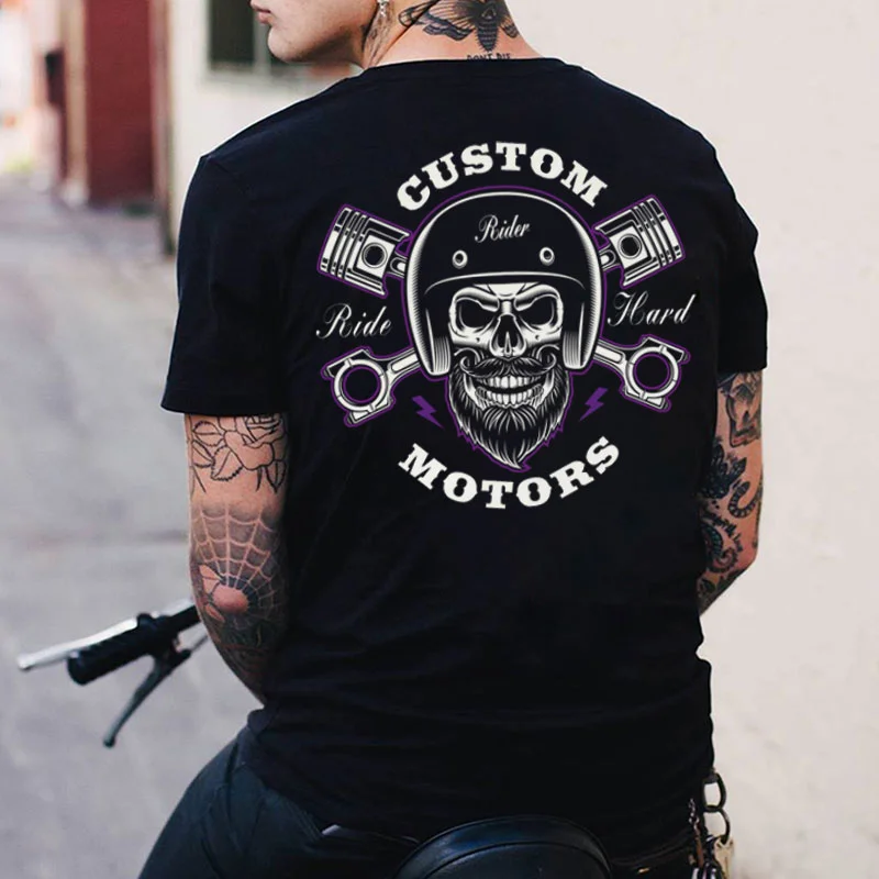 CUSTOM MOTORS Helmet Skull Print Men's T-shirt