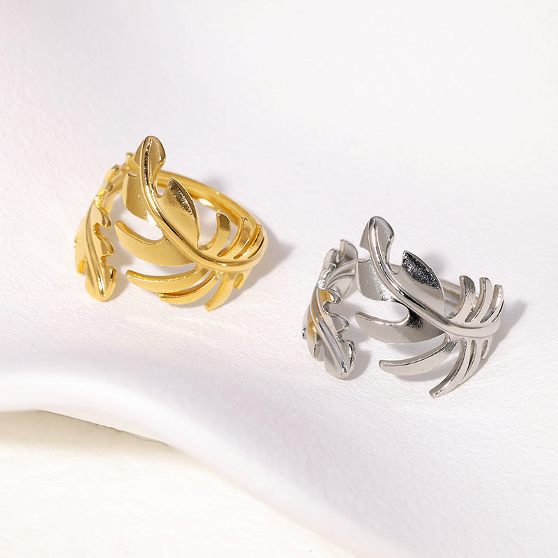Rustic Open Ring Leaf Stainless Steel Electroplating Rings