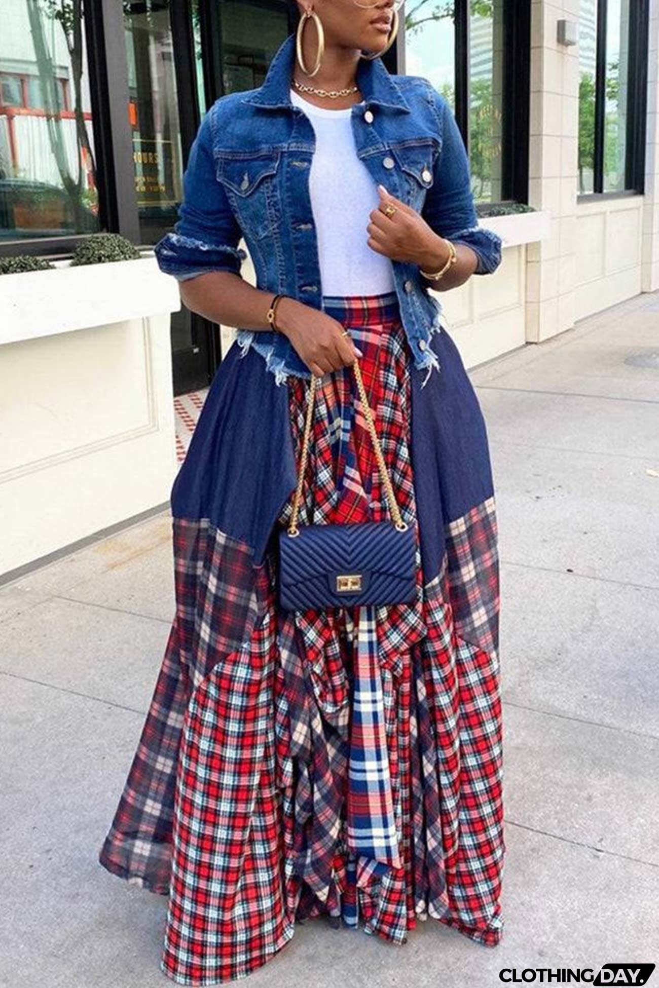 Splicing Plaid Print Skirt