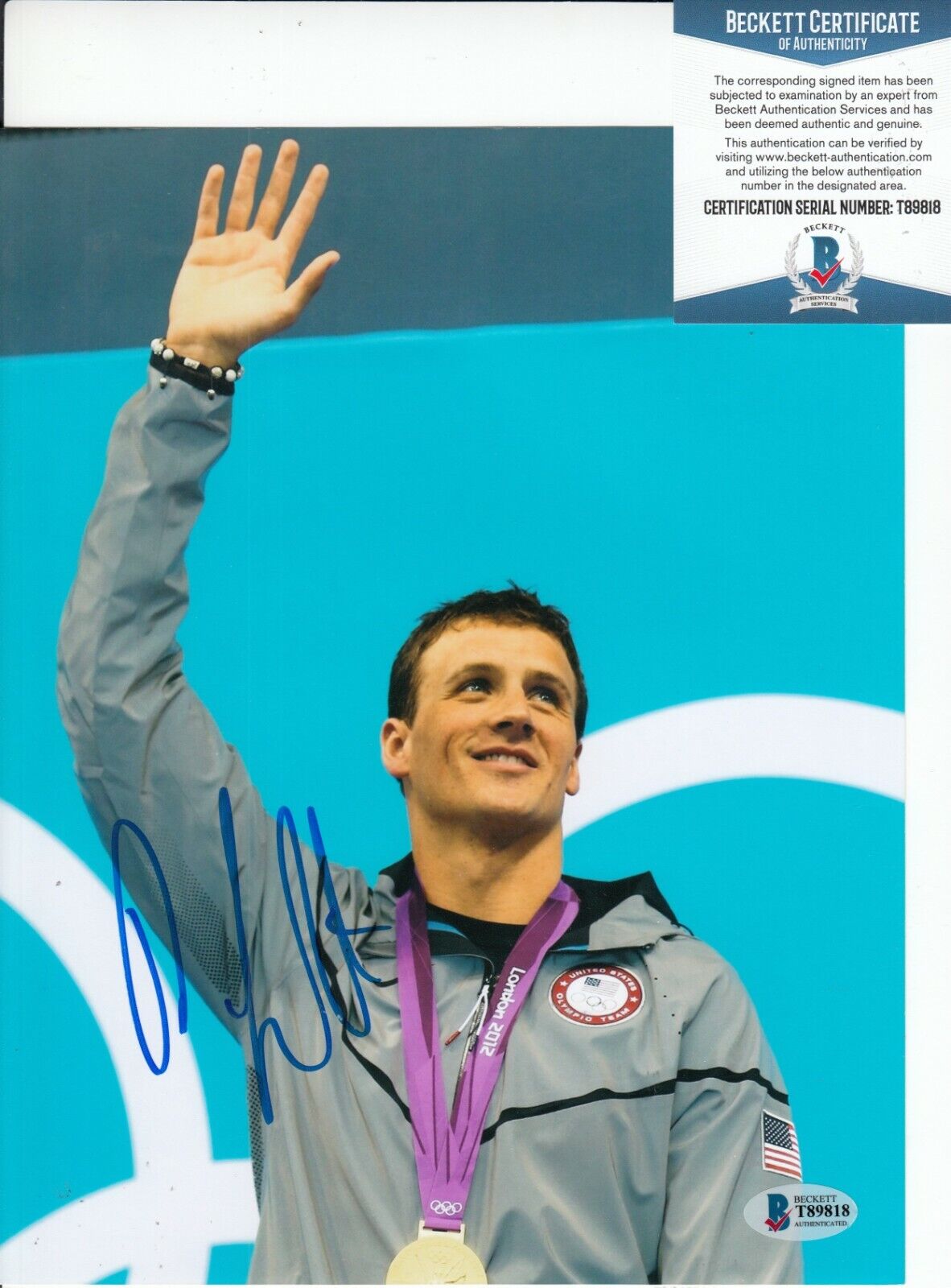 RYAN LOCHTE signed (12 X OLYMPIC SWIMMER) Swimming 8X10 Photo Poster painting BECKETT BAS T89818