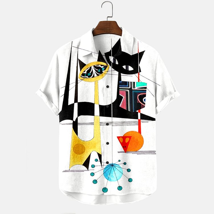 Men's creative cat print casual shirt