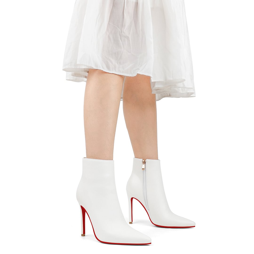 100mm Red Bottom Women's Closed Pointed Toe Stilettos Ankle Boots-MERUMOTE