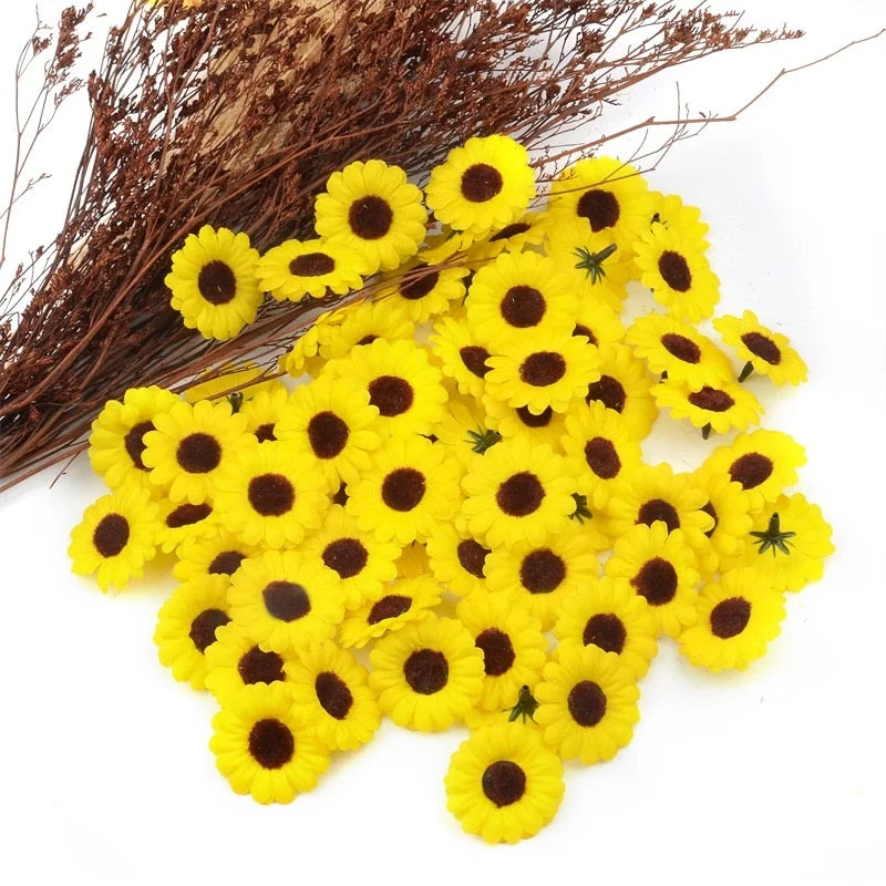 30pcs Mini Silk Sunflower Artificial Daisy Flower Head For Wedding Party Decoration DIY Scrapbooking Wreath Craft  Fake Flowers