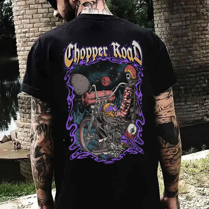 CHOPPER ROAD Skeleton Black Print T-shirt