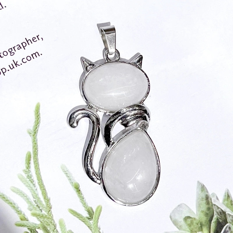 1 Piece 25*45MM Alloy Natural Stone Crystal Cat Pendant